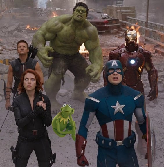 Amid the Battle of New York, Kermit the Frog joins the Avengers